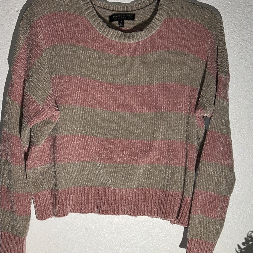 Romeo & Juliet Couture Pink and Tan Striped Sweater